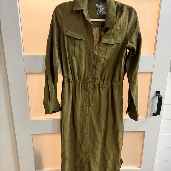 Maeve Olive Green Button-Front Shirt Dress - Picture 1 of 1